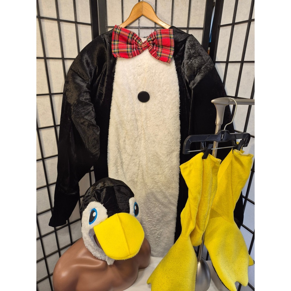 Spirit Halloween Penguin Costume Adult One Size Black White unisex plaid tie
